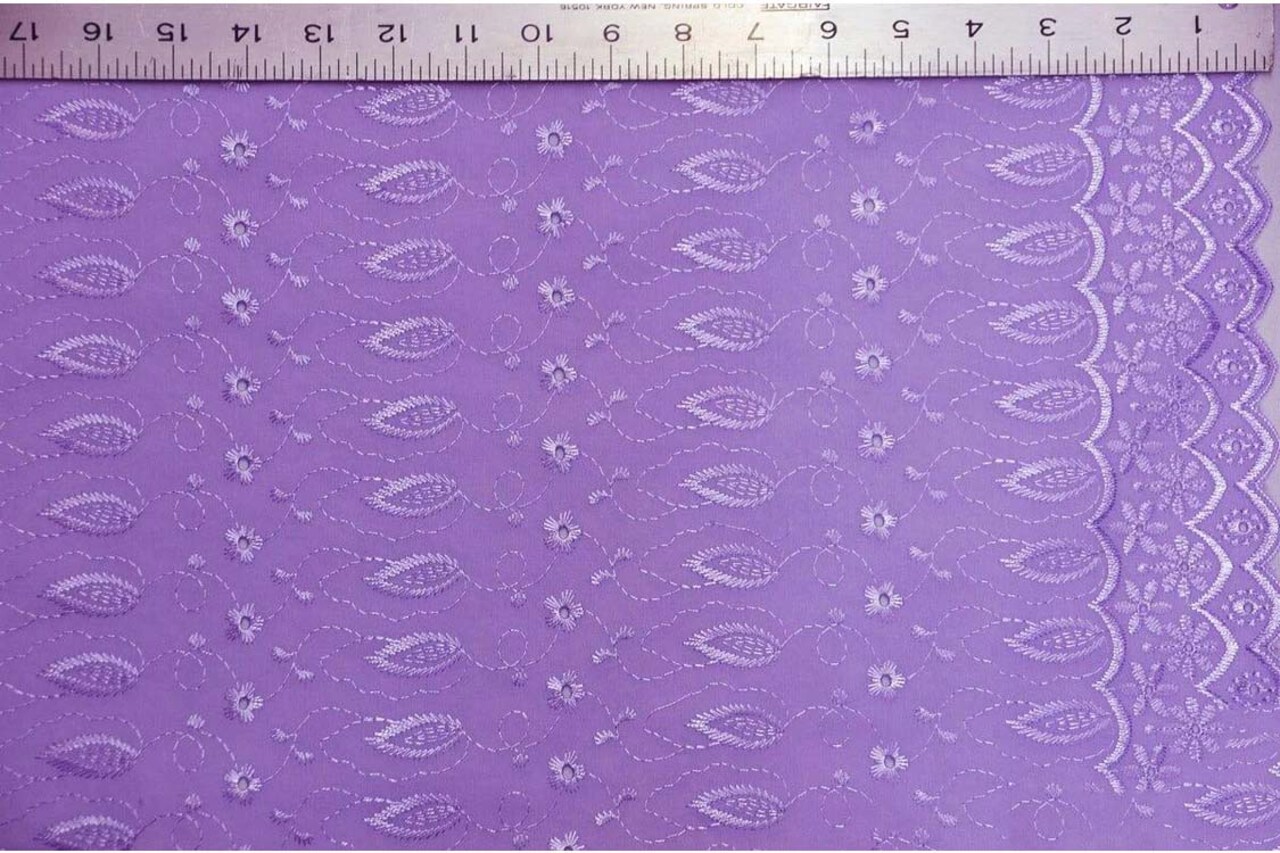 Polyester Cotton Eyelet Embroidery Fabric Double Sided Scallop Border Soft Lightweight 45 Inch Wide